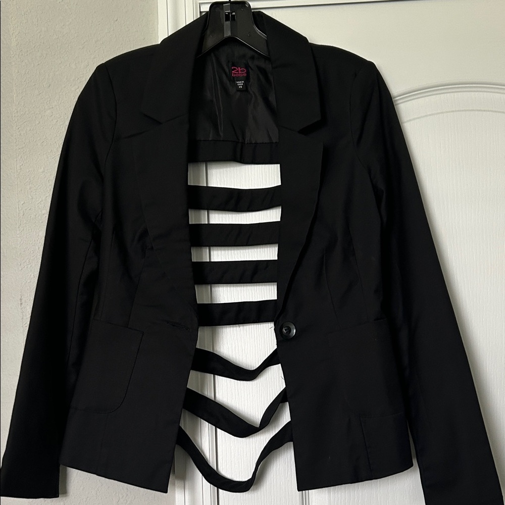 2B Bebe Black Strappy Blazer Worn Once Sz Xs.